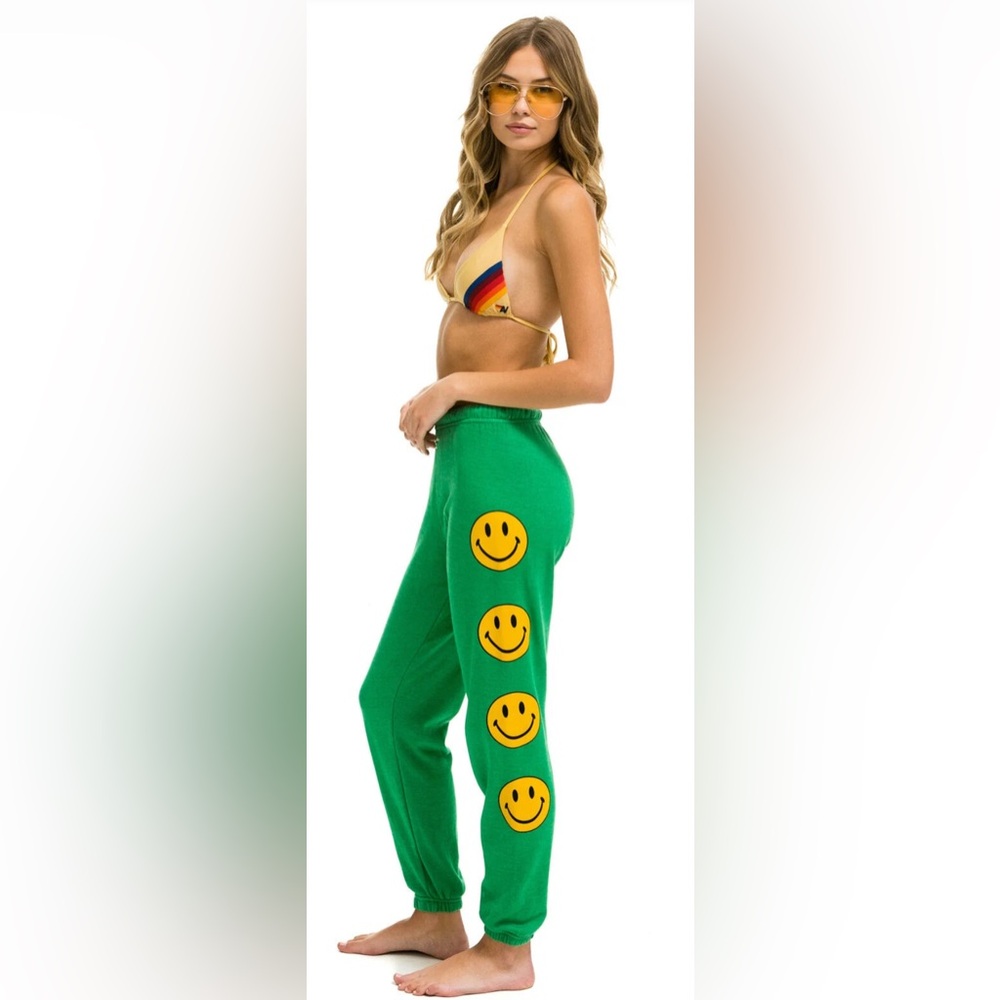 Aviator Nation Green Smile Face Sweatpants